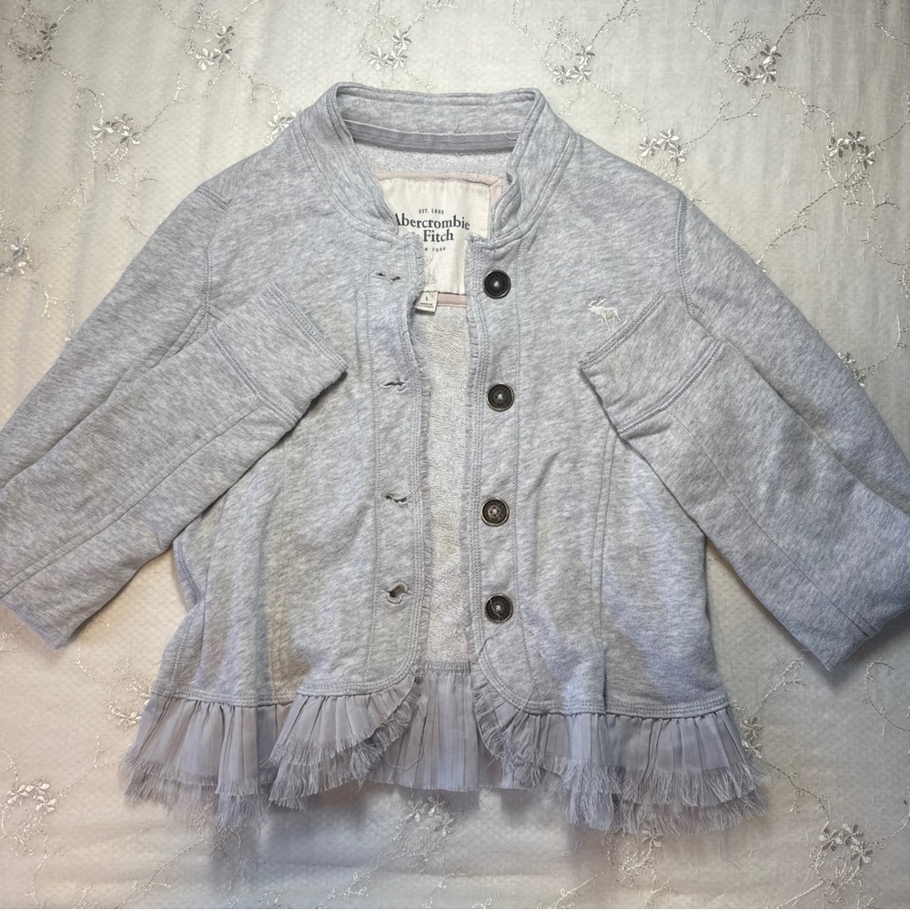 Abercrombie & Fitch Light Gray Ruffle Hem Cardigan